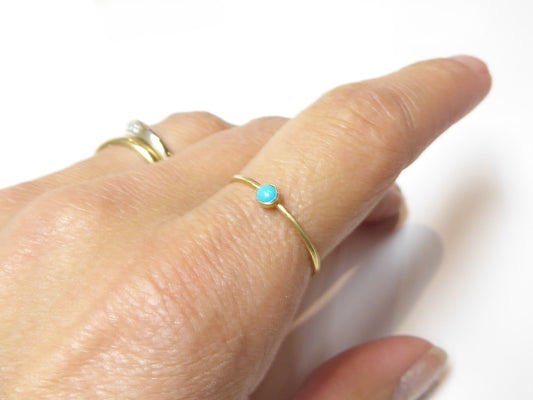 Minimalist Turquoise Stacking Ring in solid 18ct yellow gold, Tiny delicate ring with real blue turquoise