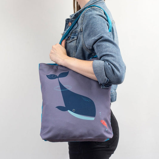 Whale Tote Bag, Blue Whale Gift, Sea Marine Wildlife, Ocean Shopping Bag, Scandi Design, Canvas Kids Bag, Birthday Gift for Her