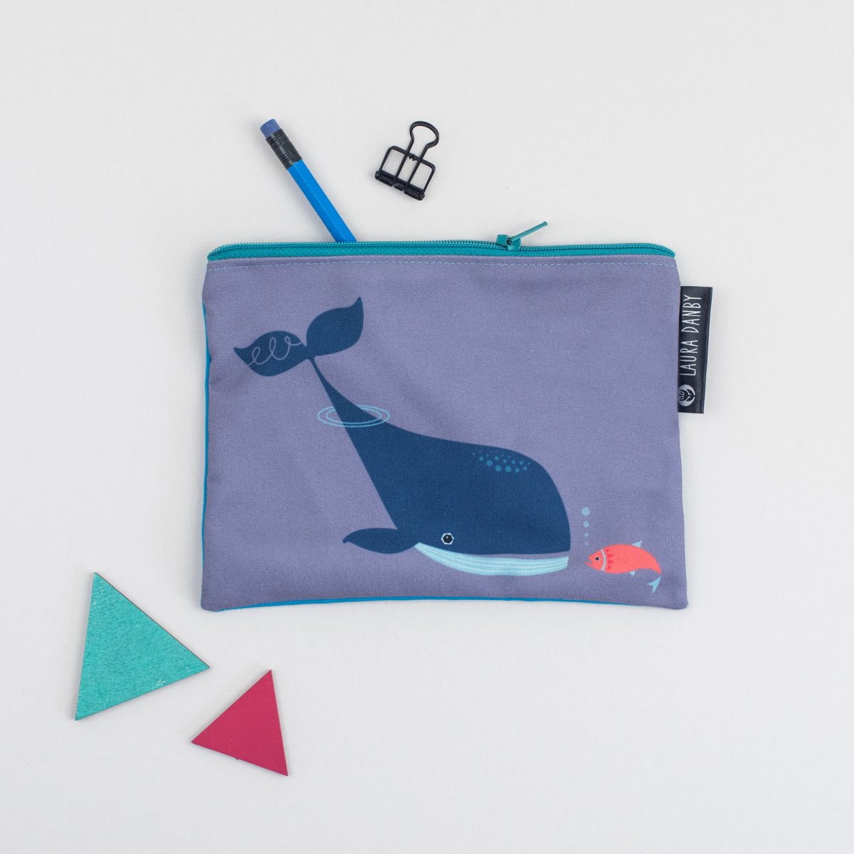 Blue Whale Purse, Whale Gift, Geometric Make Up Bag, Pencil Case, Cosmetic Bag, Canvas Pouch, Wash Bag, Accessory Bag, Birthday Gift for Her