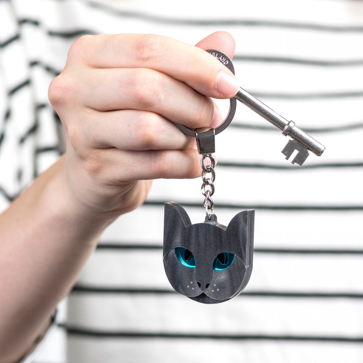 Cat Keyring, Cat Lover Gift, Pet Key Chain, Animal Key Fob, Gift for Her, New Home Gift, Birthday Gift, Laura Danby, Grey Laser Cut Acrylic