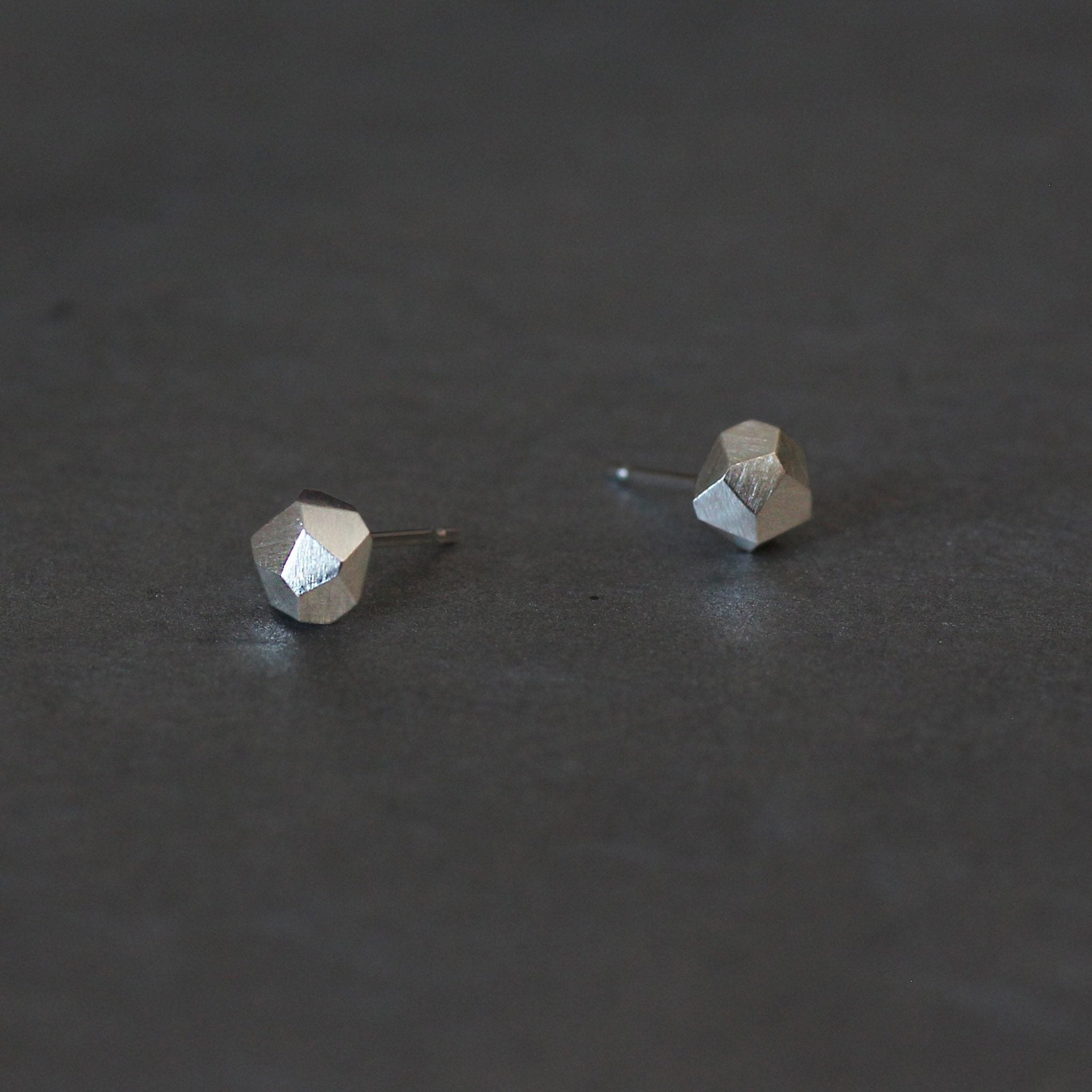 Large Faceted Geometric Stud Earrings,Small Stud Earrings, Handmade sterling silver earrings, Silver Minimalist Tiny Stud Earrings