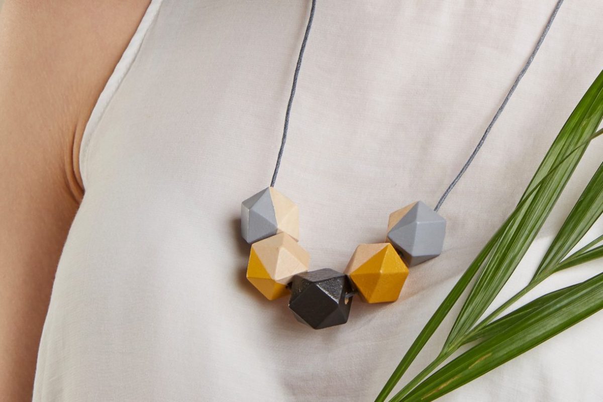 Geometric Necklace - Grey & Mustard | Statement Necklace | Gift for Her | Geometric Jewellery | Beaded Necklace | Minimalist necklace | Geo