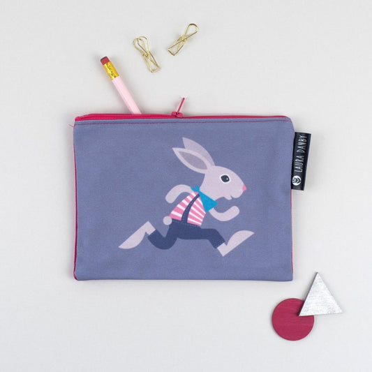 Rabbit Canvas Pencil Case, Animal Purse, Rabbit Gift, Printed Rabbit Makeup Bag, Small Toiletry Bag, Illustrated Design, Rabbit Lover Gift