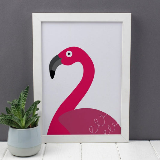 Pink Flamingo Print, Flamingo Wall Art, Pink Flamingo Gifts, Tropical Wildlife Bird Poster, A4 Animal Print, Gift For Children, Laura Danby