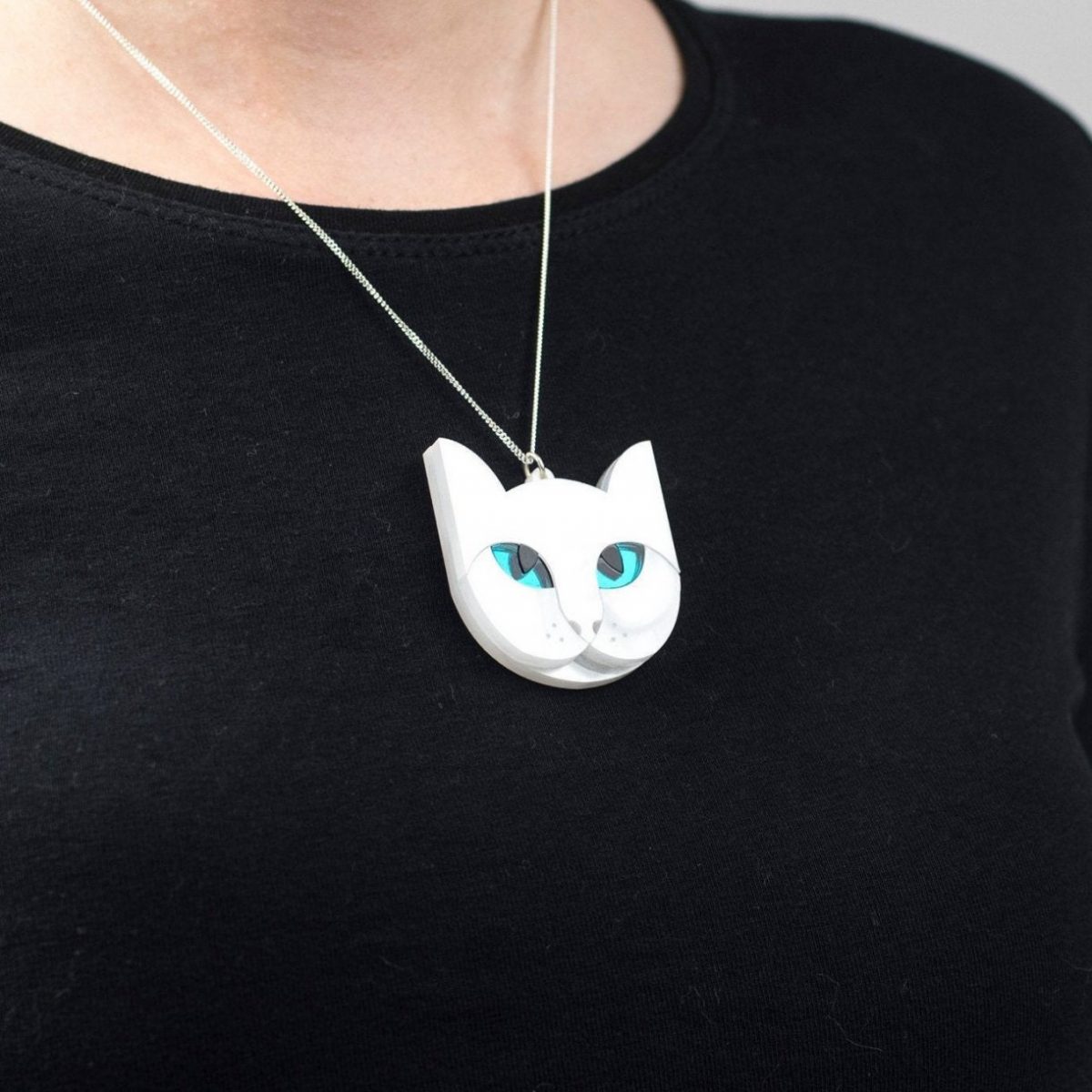 Cat Necklace, White Cat Jewellery, Acrylic Cat Pendant, Cat Lover Gift, Animal Pendant, Statement Necklace, Laser Cut Acrylic, Laura Danby