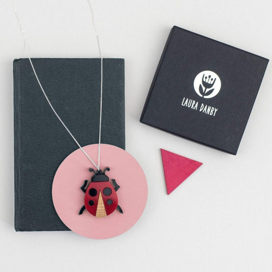 Ladybird Necklace, Ladybug Jewellery, Good Luck Gift for her, Cute Insect Pendant, Geometric Lasercut Bug, Statement Necklace, Laura Danby
