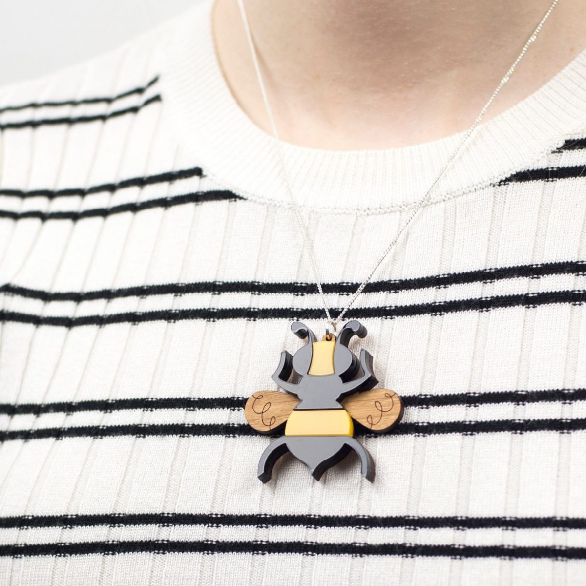 Bee Necklace, Bee Jewellery, Bee Pendant, Insect Jewellery, Laser Cut Acrylic, Statement Necklace, Scandinavian Design, Gift for Bee Lover