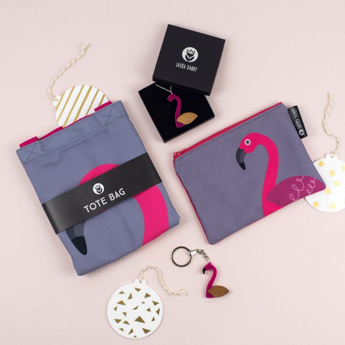 Flamingo Bird Tropical Gift Set, Tote Bag, Pencil Case, Necklace and Keyring Gift Set For Her, For Women, For Christmas, Fun Gifts For Kids