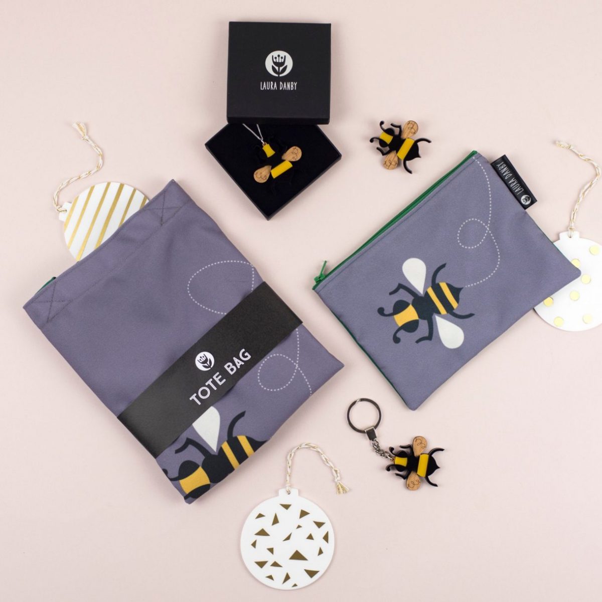 Bumble Bee Gift Set, Tote Bag, Pencil Case, Necklace, Keyring & Brooch Gift Set For Her, For Women, For Christmas