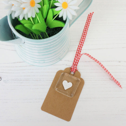 Single Handmade Clear Glass Paper Cut Heart Keepsake Gift Tag By Jessica Irena Smith Glass