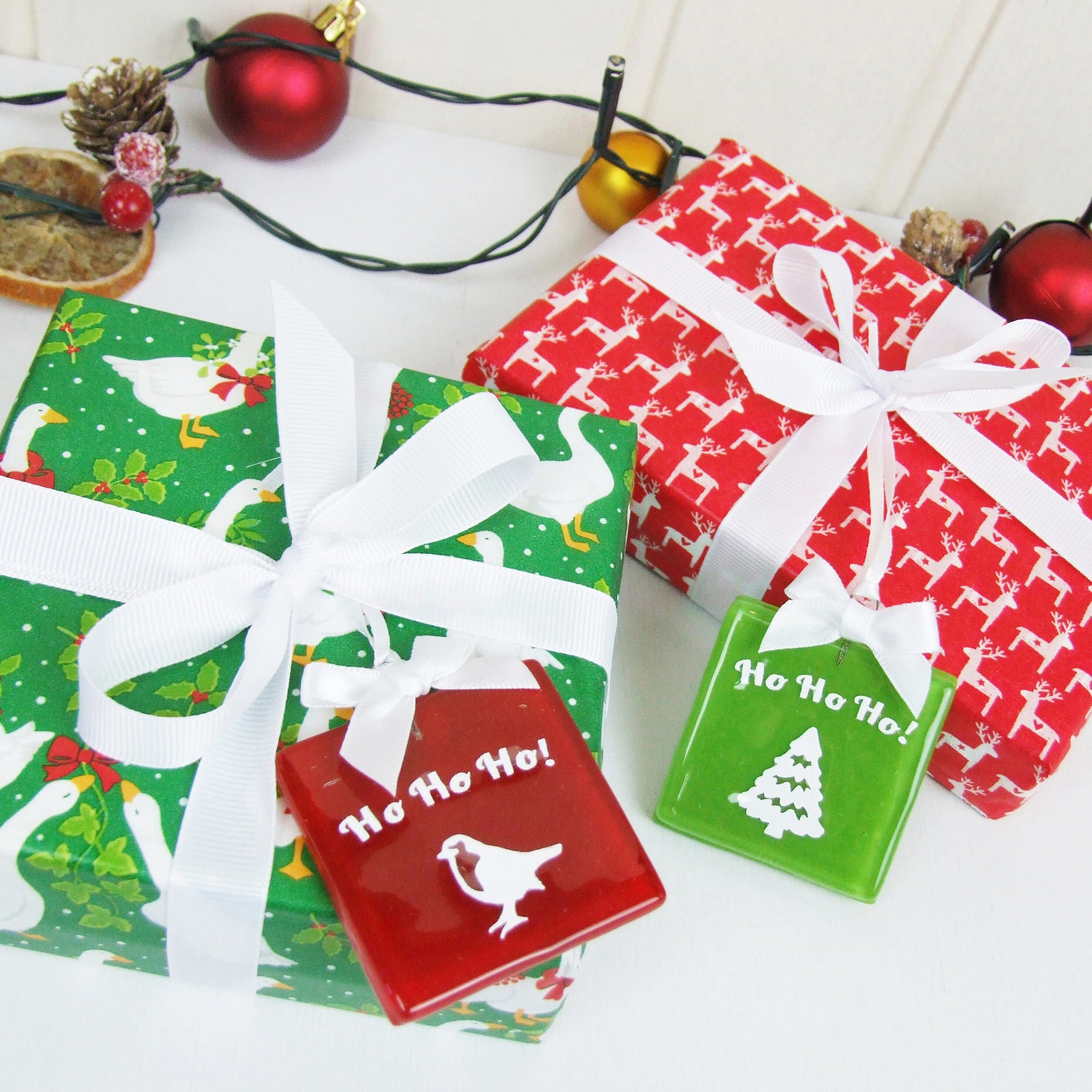 Handmade Glass Paper Cut Christmas Keepsake In Red Robin Or Green Christmas Tree Design By Jessica Irena Smith Glass