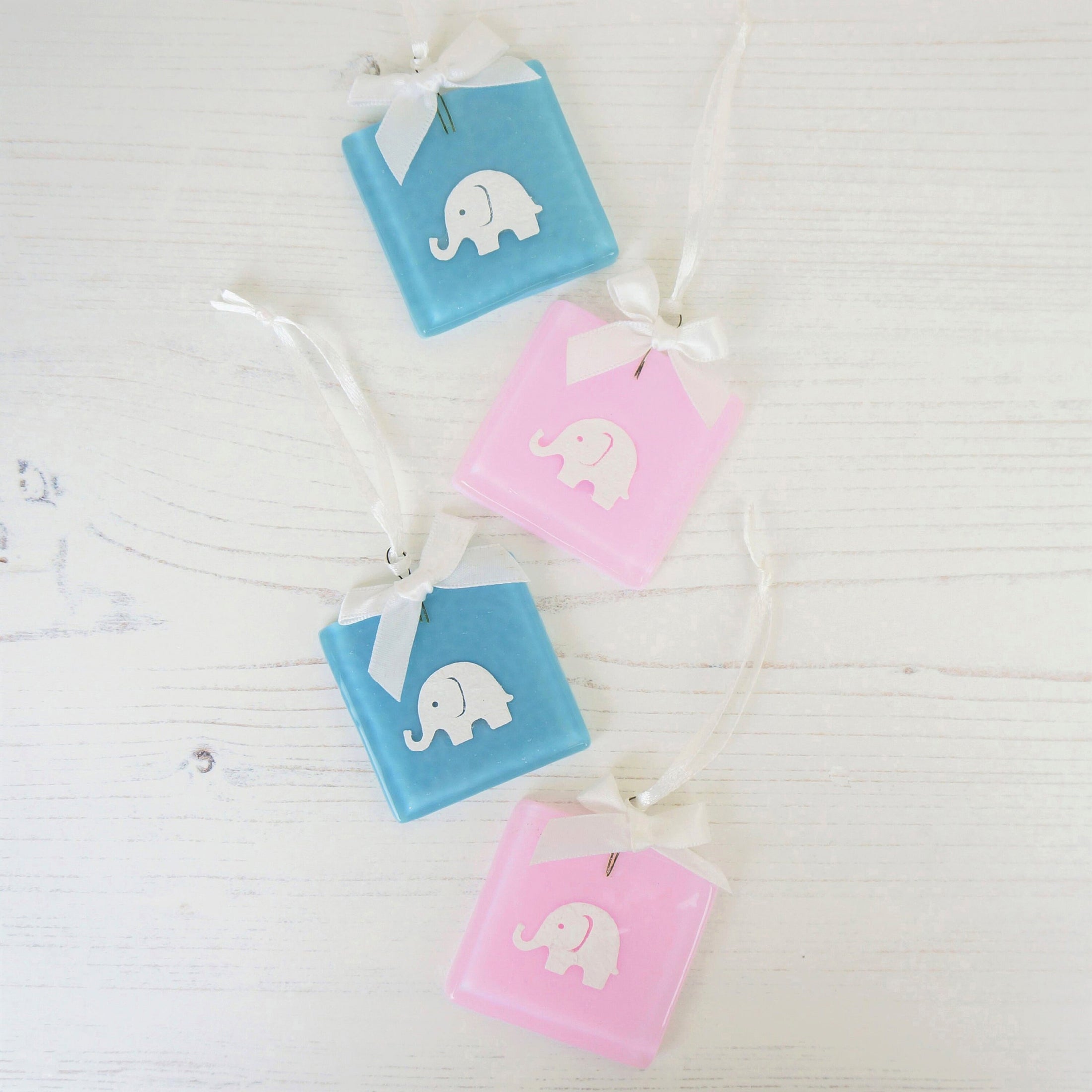 Handmade Glass Paper Cut Baby Elephant Keepsake In Pink Or Blue By Jessica Irena Smith Glass