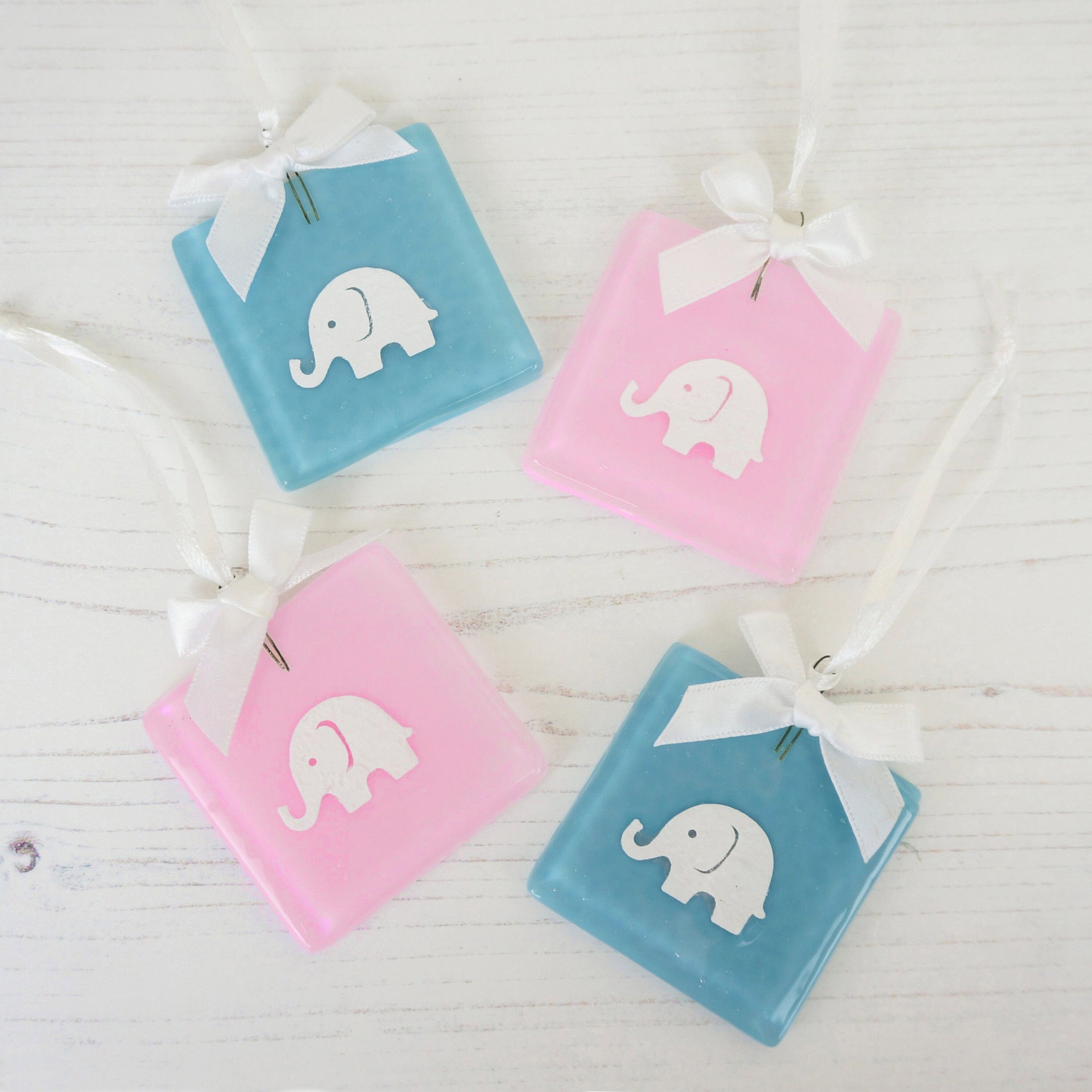 Handmade Glass Paper Cut Baby Elephant Keepsake In Pink Or Blue By Jessica Irena Smith Glass