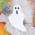 Load image into Gallery viewer, Handmade Fused Glass Halloween Trick Or Treat Ghost Brooch By Jessica Irena Smith Glass
