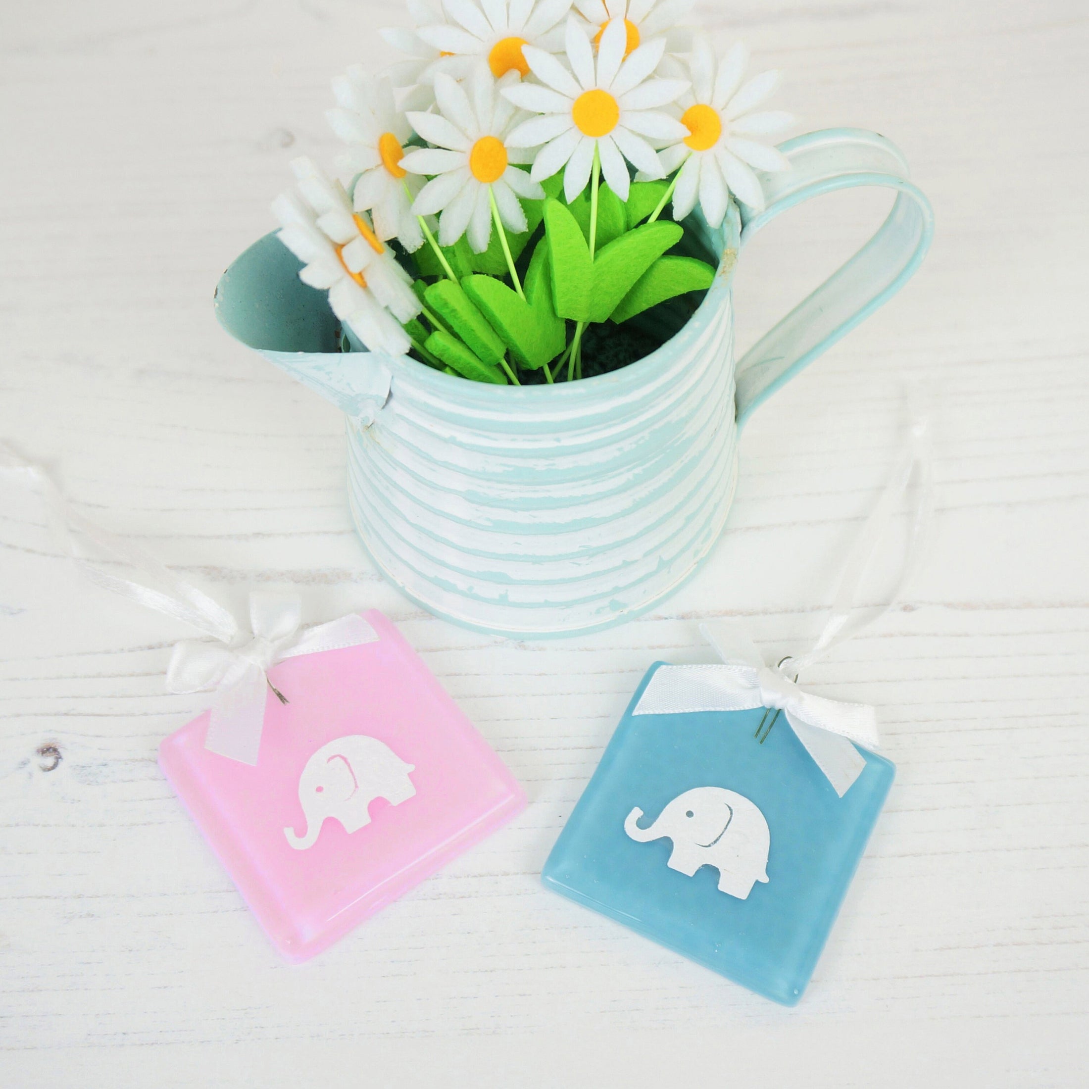 Handmade Glass Paper Cut Baby Elephant Keepsake In Pink Or Blue By Jessica Irena Smith Glass