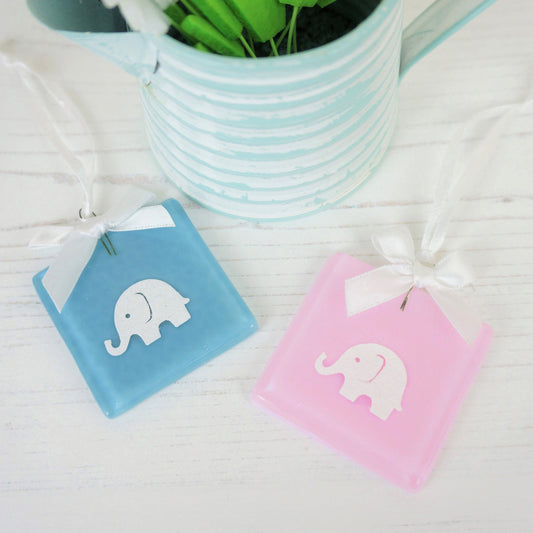 Handmade Glass Paper Cut Baby Elephant Keepsake In Pink Or Blue By Jessica Irena Smith Glass