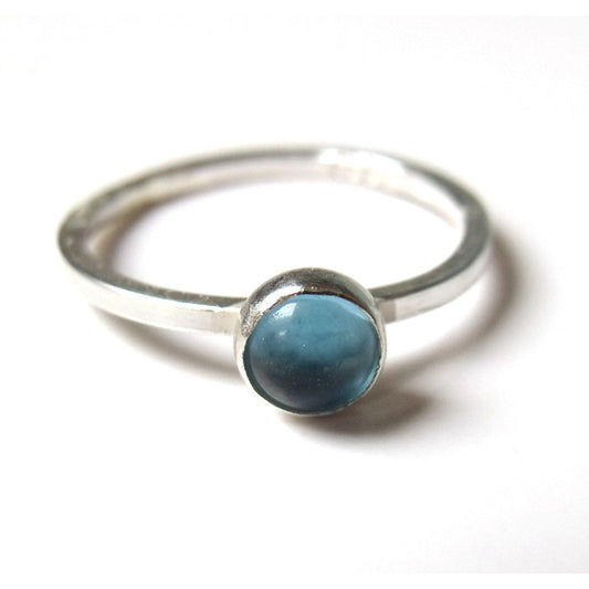 Mini sterling silver Blue Topaz cabochon stacking ring 5mm, small sky blue gemstone stacking ring, freepost