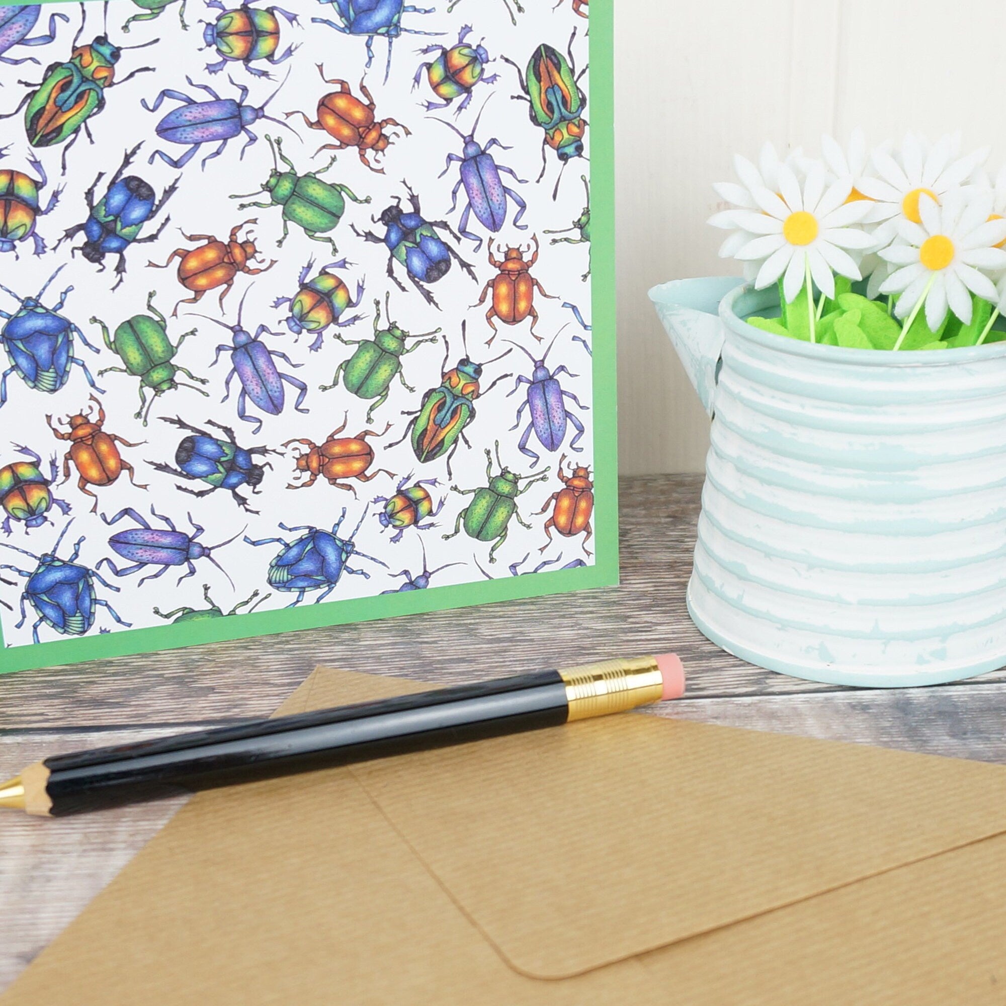 Beetle Bug Illustrated Blank Greetings Card By Jessica Irena Smith