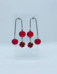 Load image into Gallery viewer, Red Poppy Flower Earrings, Long dangle Earrings for Ladies, Poppy Charm Earrings, Red Cabochon Drop Earrings, Unique Accessories for Ladies
