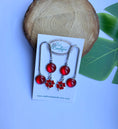 Load image into Gallery viewer, Red Poppy Flower Earrings, Long dangle Earrings for Ladies, Poppy Charm Earrings, Red Cabochon Drop Earrings, Unique Accessories for Ladies
