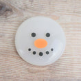 Load image into Gallery viewer, Handmade Fused Glass Snowman Face Christmas Brooch Badge By Jessica Irena Smith Glass
