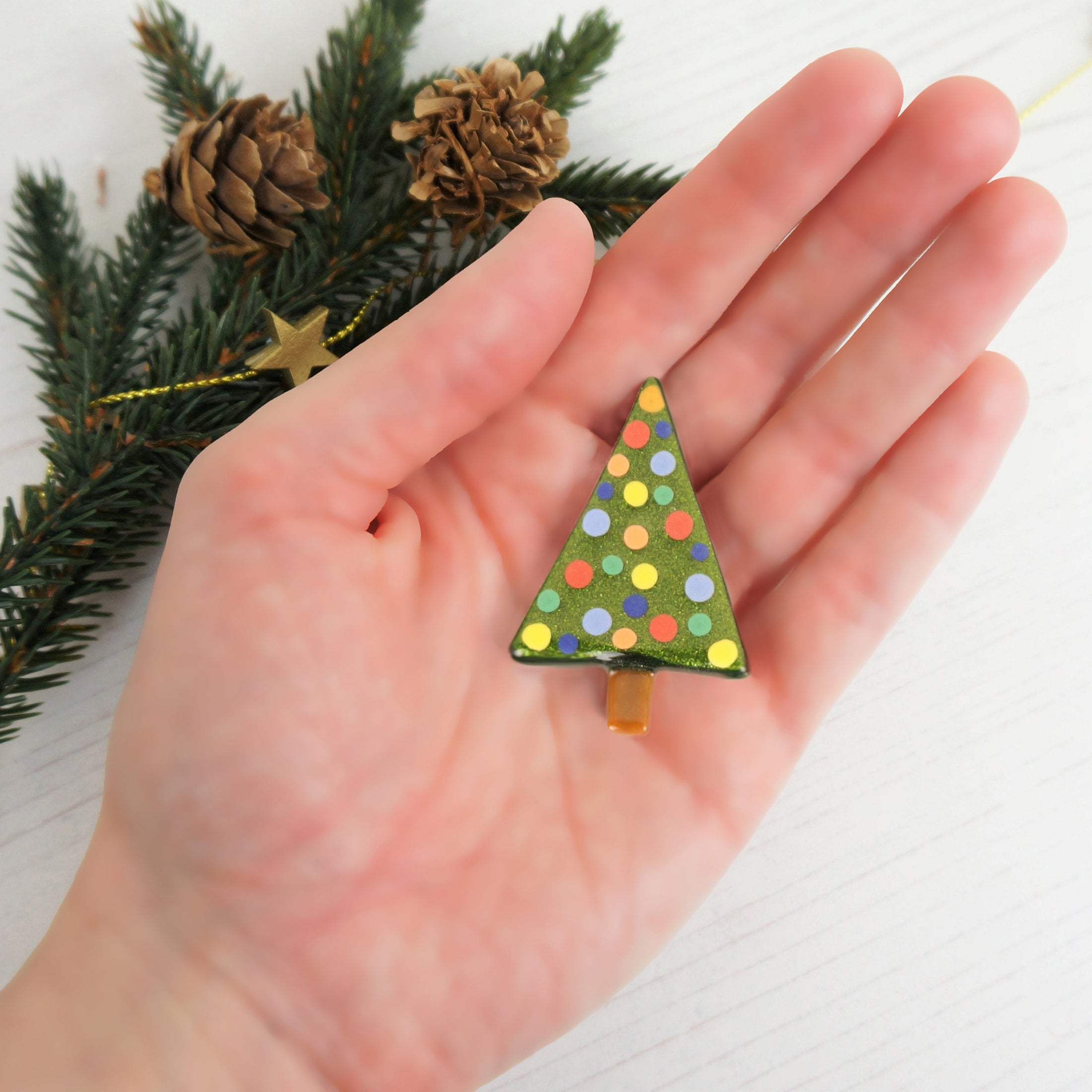 Handmade Fused Glass Christmas Tree Brooch Badge By Jessica Irena Smith Glass