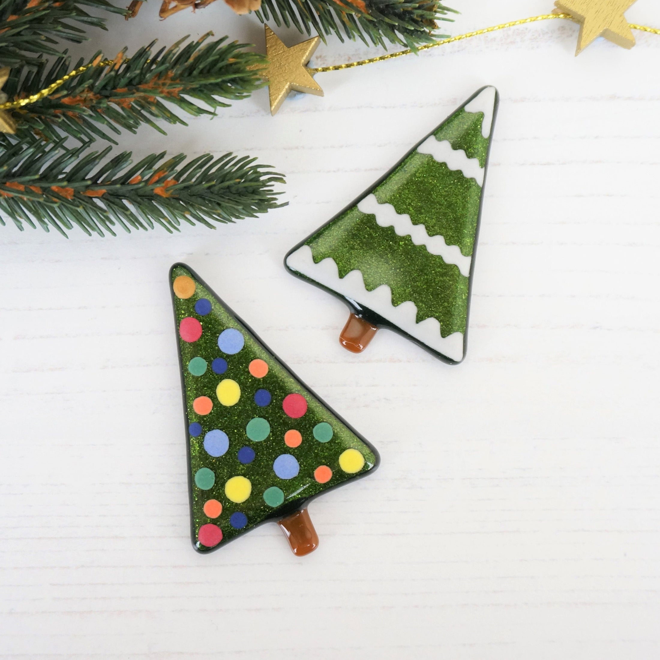 Handmade Fused Glass Christmas Tree Brooch Badge By Jessica Irena Smith Glass