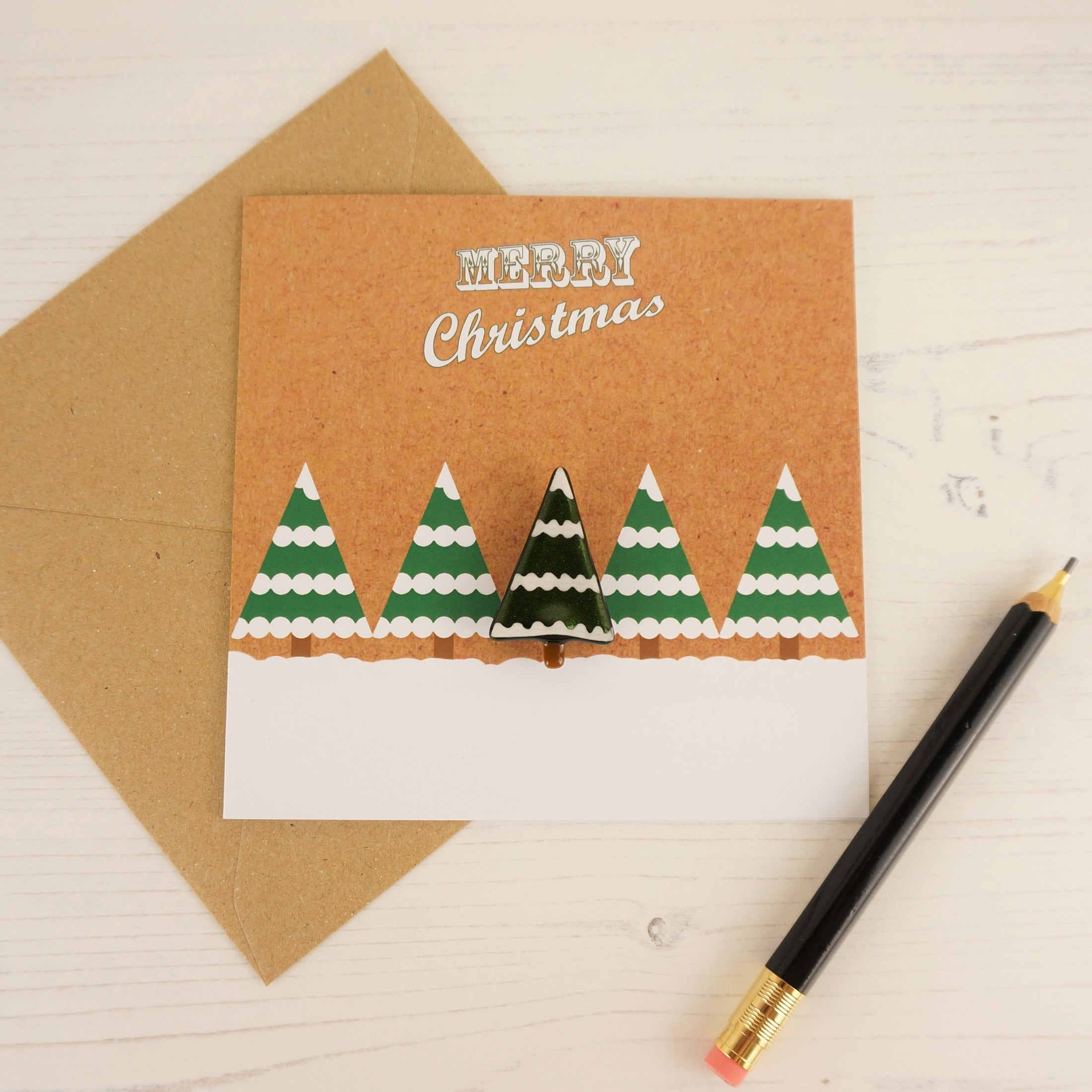 Christmas Card With Handmade Glass Snowy Tree Brooch By Jessica Irena Smith Glass