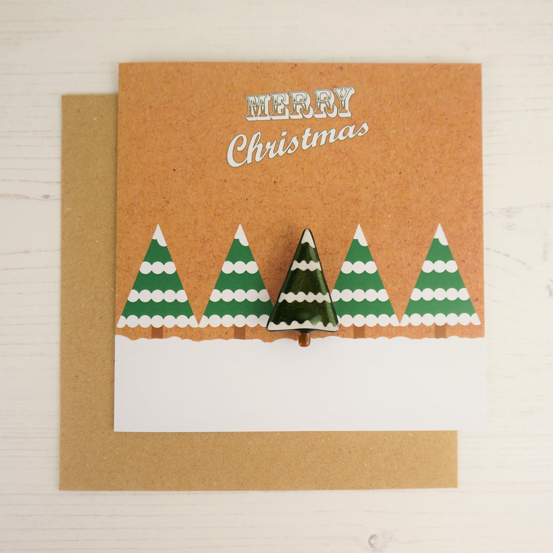 Christmas Card With Handmade Glass Snowy Tree Brooch By Jessica Irena Smith Glass
