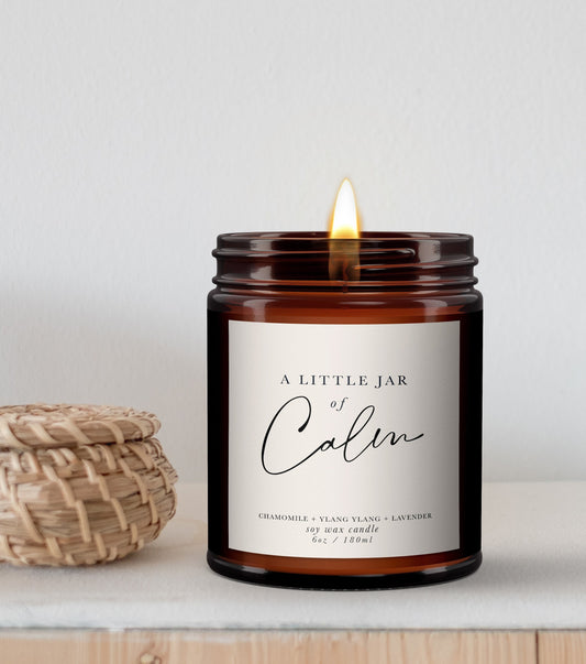 Calm Aromatherapy Candle, Pure Essential Oil Candle - Minimal Decor, Little Jar of Calm, Mood Boosting, Well-being Soy Wax Candle