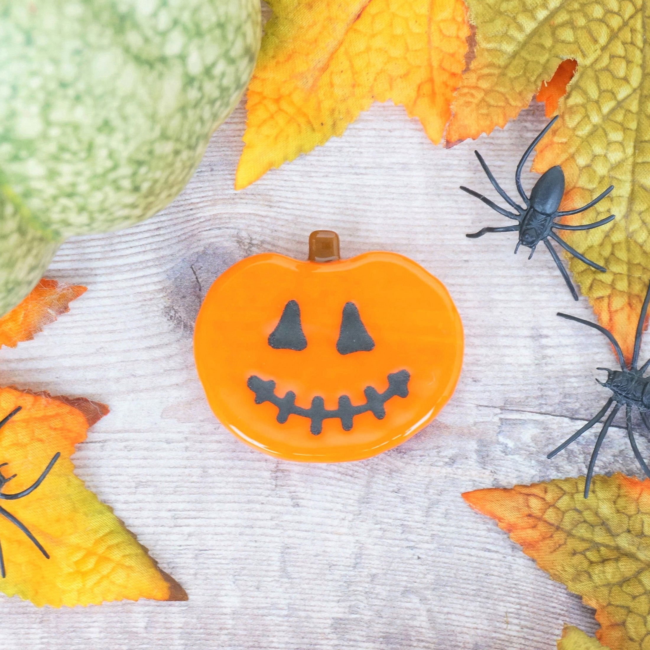 Handmade Fused Glass Halloween Trick Or Treat Pumpkin Brooch By Jessica Irena Smith Glass