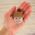 Load image into Gallery viewer, Handmade Fused Glass Snowman With Knitted Bobble Hat Christmas Brooch Badge By Jessica Irena Smith Glass
