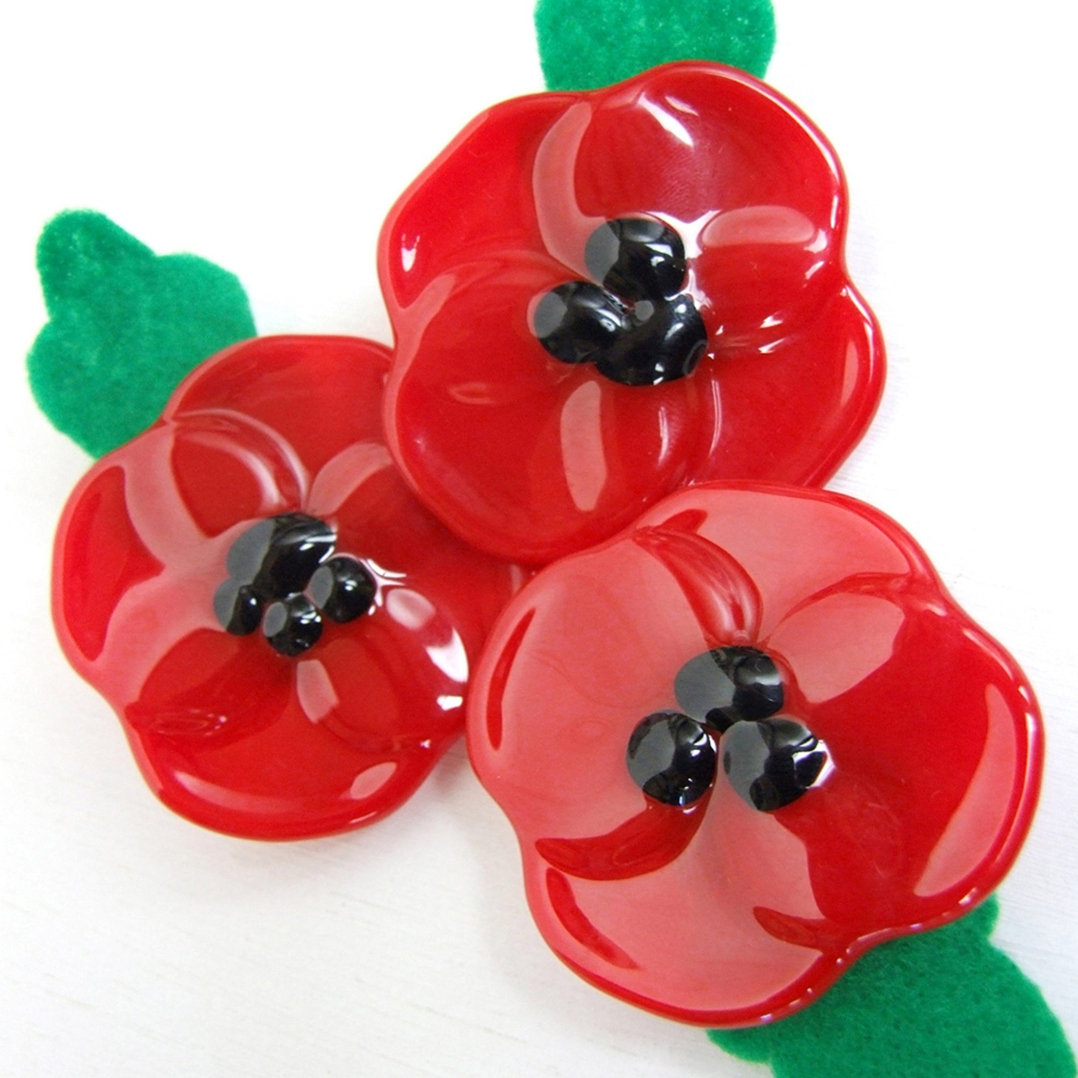 Handmade Fused Glass Poppy Brooch With Felt Leaf By Jessica Irena Smith Glass