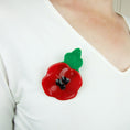 Load image into Gallery viewer, Handmade Fused Glass Poppy Brooch With Felt Leaf By Jessica Irena Smith Glass

