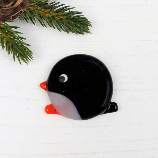 Handmade Fused Glass Christmas Penguin Brooch Badge By Jessica Irena Smith Glass