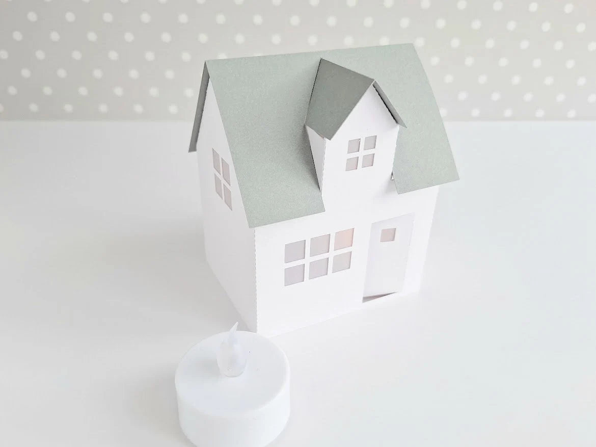 3D Paper House / Christmas House/ DIY Tea Light/ Paper Village/ Tea Light House/ Scandi House Decor/ Paper House Decoration/ Mantle Decor