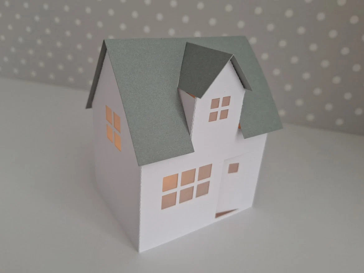 3D Paper House / Christmas House/ DIY Tea Light/ Paper Village/ Tea Light House/ Scandi House Decor/ Paper House Decoration/ Mantle Decor