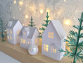 Load image into Gallery viewer, Set of 3 Paper House Bundle Plus Tree/ Christmas Village Set/ DIY Tea Light/ Paper Village/ Tea Light House/ Paper House Decoration/
