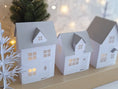 Load image into Gallery viewer, Set of 3 Paper House Bundle Plus Tree/ Christmas Village Set/ DIY Tea Light/ Paper Village/ Tea Light House/ Paper House Decoration/
