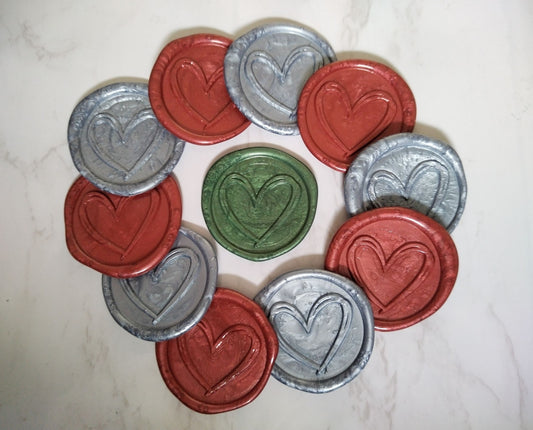 Single Heart - Letter Wax Seals - Self Adhesive - Various Colours