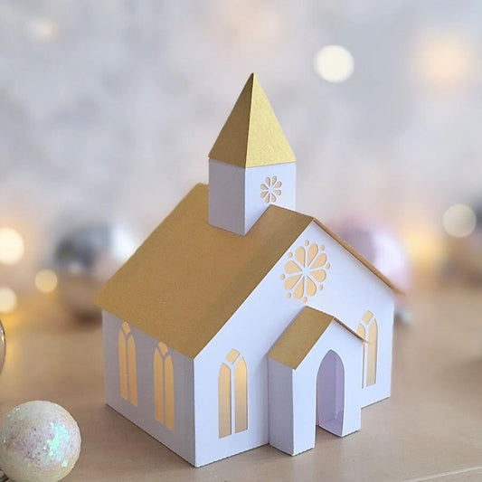 3D Paper Church/ Christmas House/ DIY Tea Light/ Paper Village/ Tea Light House/ Scandi House Decor/ Paper Churc Decoration/ Mantle Decor