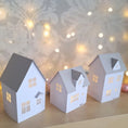 Load image into Gallery viewer, Set of 3 Paper House Bundle Plus Tree/ Christmas Village Set/ DIY Tea Light/ Paper Village/ Tea Light House/ Paper House Decoration/
