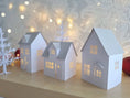 Load image into Gallery viewer, Set of 3 Paper House Bundle Plus Tree/ Christmas Village Set/ DIY Tea Light/ Paper Village/ Tea Light House/ Paper House Decoration/
