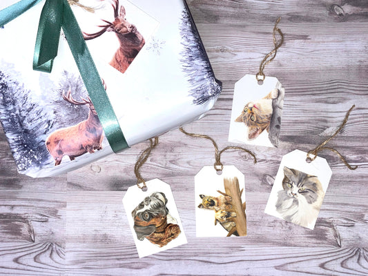 Handmade Dogs & Cats Gift Tags: Watercolour Art, Set of 4