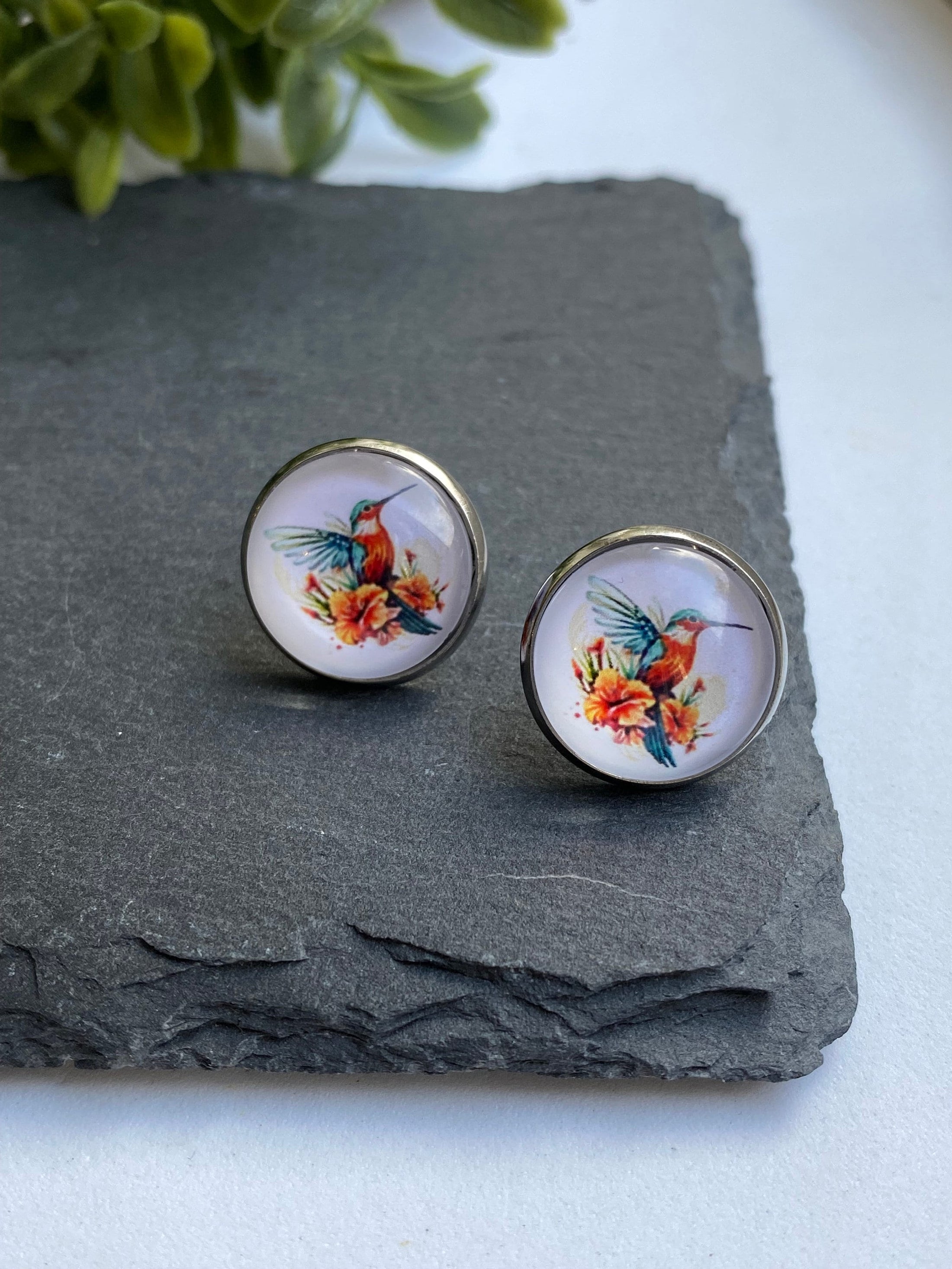 Hummingbird Cabochon Earring Set, Beach Holiday Stud Pack earrings, Double Stud Pack Earrings Set, Colourful Jewelry Gift set for Ladies
