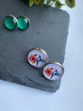 Load image into Gallery viewer, Triple Stud Pack Earrings, Garden Inspired Earring Gift Set, Floral Cabochon Jewellery, Hummingbird Earrings for Ladies, Present for Friend
