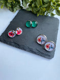 Load image into Gallery viewer, Triple Stud Pack Earrings, Garden Inspired Earring Gift Set, Floral Cabochon Jewellery, Hummingbird Earrings for Ladies, Present for Friend
