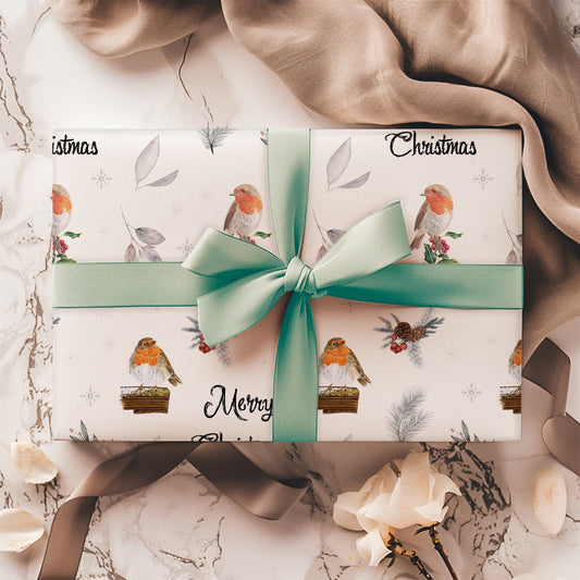 Christmas Robin Wrapping Paper: Luxury Recyclable Gift Wrap