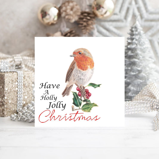 Robin Christmas Card: Luxury Holly Jolly Greetings