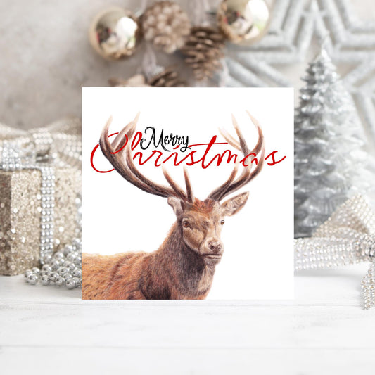 Stag Merry Christmas Card: Wildlife Art, Blank Inside